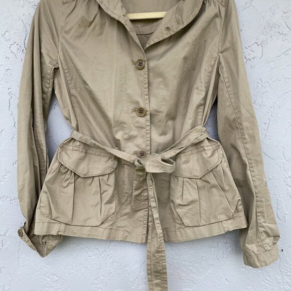 J. Crew Women Khaki Jacket Button Up w Belt Tan Cotton 1/4 Elastic Waist Size 6 - Picture 5 of 9